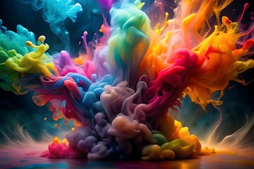 Poster - Colorful smoke explosion creates an abstract and vibrant design with a mix of rainbow hues