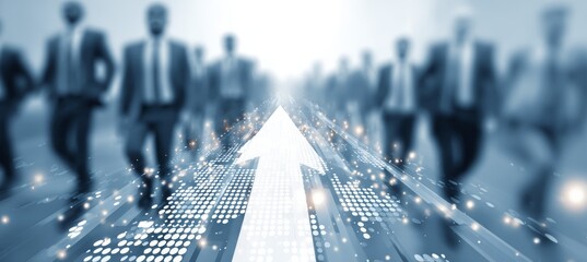 Poster - Arrow target with bokeh business people background. Business entrepreneur success achievement. Generative AI technology.