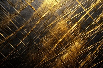 Poster - Abstract background with gold lines on a black textured surface creating a luxurious and modern design