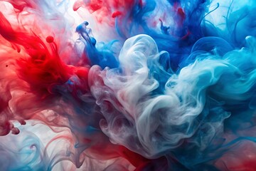 Poster - Abstract smoke art with red white and blue colors creating a vibrant and dynamic background