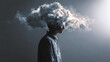 © jiratip - Sad person with cloud illustration above head, visual metaphor of depression