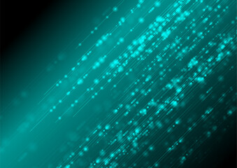 Leinwandbilder - Blue and green glowing bokeh lights abstract background. Vector neon design
