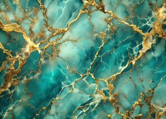 Poster - Abstract teal marble texture with gold veins creates a luxurious and elegant background