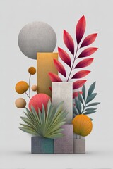 Poster - Abstract Floral Composition with Geometric Shapes and Textured Surfaces