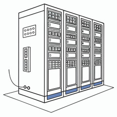 Poster - Network Servers Array Stand in a Data Center Showing the Backbone Infrastructure, a conceptual illustration of IT infrastructure with clean lines