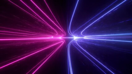 Wall Mural - Neon lines converging in a dark tunnel