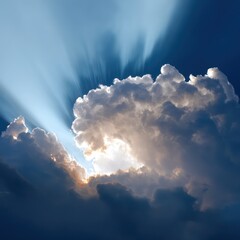 Poster - Ethereal light beams emerging from parting clouds, creating a heavenly, serene visual representation.