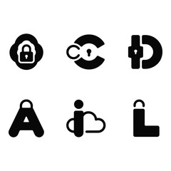 Poster - Secure data storage in a minimal black glyphs for cloud tech