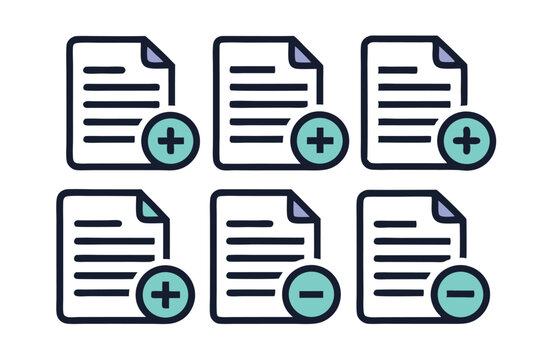 Add or Remove Documents Icon Set for File Management and Organization