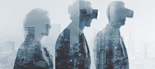 Poster - Business people using VR headset for virtual meeting. Business partnership teamwork job. Generative AI technology.	
