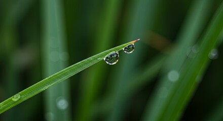 Aufkleber - A leaf with two drops of water on it