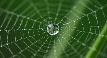 Poster - A spider web with a drop of water in the center