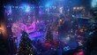 © mOuntase graphic - Grand Christmas party in a lavish mansion.  Illuminated halls, grand staircase, decorated trees