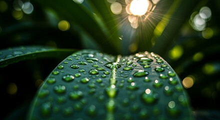 Poster - A leaf with water droplets on it