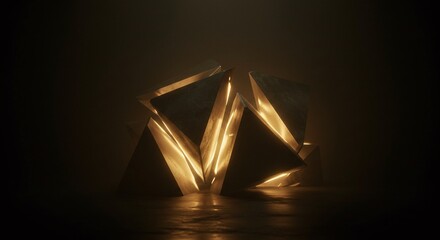 Aufkleber - Abstract Gold Light Shining Through Geometric Stone Forms