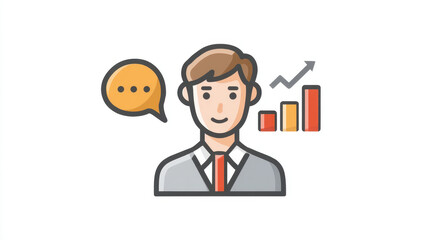 Poster - Illustration of business consultant with speech bubble and bar chart showing growth, symbolizing communication and success in business