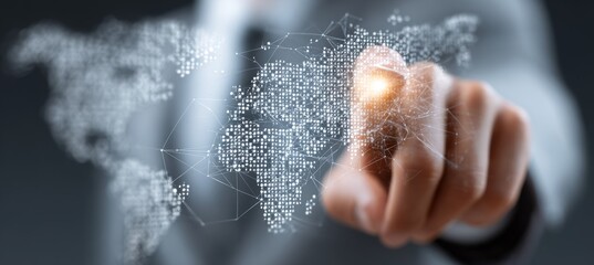 Poster - Businessman and world global business market and trade. Generative AI technology.