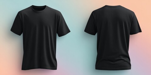 Aufkleber - Front and back view of a black t shirt mockup, perfect for showcasing designs and prints, isolated on a gradient background