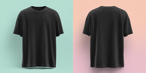 Aufkleber - Black blank t shirt template on a colorful background, front and back view mockup for design presentation