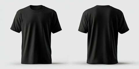 Aufkleber - Front and back of a plain black t shirt mockup floating on a white background, perfect for showcasing designs