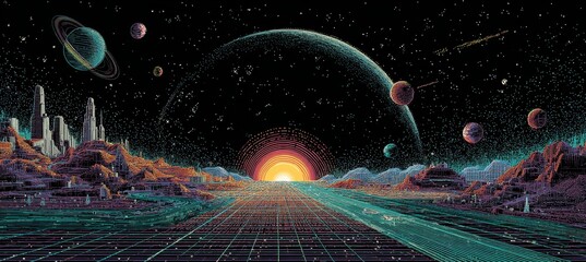 Aufkleber - Space solar system with planet. interstellar astronomy science .Generative AI technology.	
