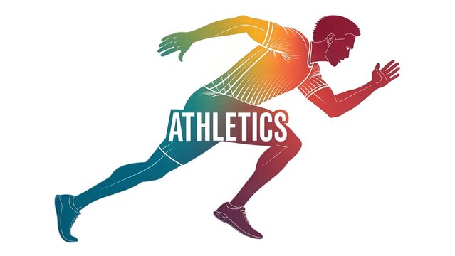 Isolated text ATHLETICS on Withe Background  Short Distance Sprint  Color Icon Gradient Silhouette Figure of a Male Sprinting