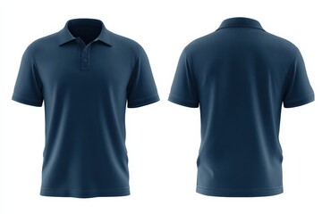 Aufkleber - Blank dark blue polo shirt template displaying front and back views, isolated against a clean white background, perfect for design purposes