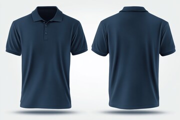 Aufkleber - Front and back view of a dark blue polo shirt mockup template, isolated on white background, perfect for showcasing designs or branding