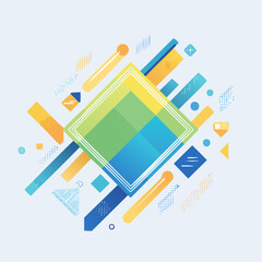Poster - An abstract vector illustration featuring colorful geometric shapes, gradients, and lines arranged in a dynamic composition on a light blue background.