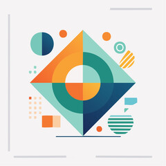 Poster - An abstract geometric illustration featuring a central diamond shape with concentric circles and various colorful shapes arranged in a minimalist design.