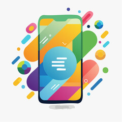 Poster - Abstract colorful smartphone illustration with geometric shapes, gradient design, and app menu button, perfect for modern tech concepts
