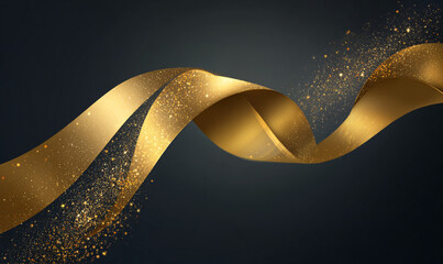 Poster - A golden ribbon gracefully flowing with sparkling glitter against a dark background design element