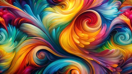 Poster - A vibrant abstract painting features swirling brushstrokes of rainbow colors creating a dynamic and fluid design