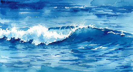 Aufkleber - A painting of a wave in the ocean with a blue sky in the background