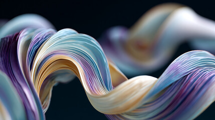 Poster - Abstract flowing ribbon with layered texture in shades of blue purple and gold on a dark background