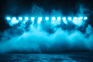 Wall Mural - illuminated stage with scenic lights and smoke. blue spotlight with smoke volume light effect on bla
