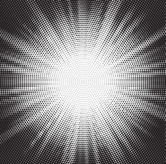 Leinwandbilder - Halftone texture dot radial background, cartoon comic retro pop art dot border, halftone shadow