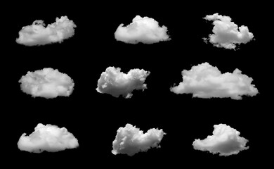 set beautiful white clouds isolated on a black background or black and white haze. in natural summer