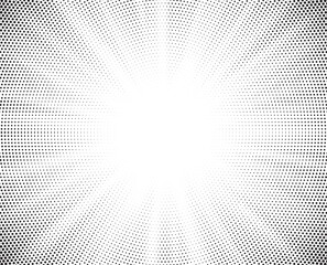 Poster - Halftone gradient sun rays pattern. abstract halftone vector dots background. monochrome dots pattern. pop art, comic small dots. star rays halftone poster. shine, explosion. sunrise rays background.