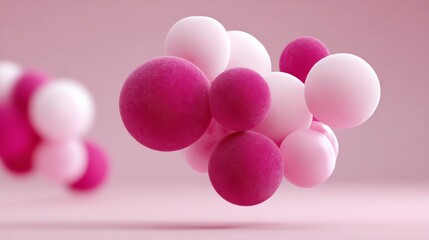Poster - Pink and white balloons floating in the air. The pink balloons are larger and more prominent than the white ones. The image has a playful and whimsical mood