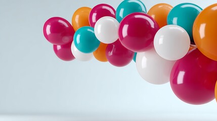 Poster - Bunch of colorful balloons are floating in the air. The balloons are of different colors, including red, blue, and white. Concept of joy and celebration