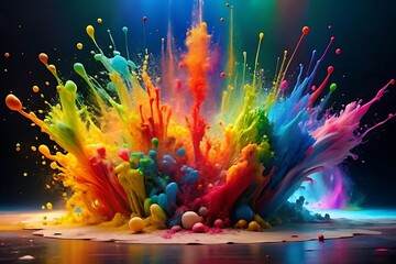 Poster - A vibrant explosion of rainbow colored paint creates an abstract and dynamic splash effect