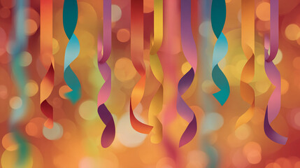 Poster - Colorful streamers hanging against a bokeh background creating a festive and celebratory scene