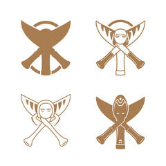 Poster - Abstract vector illustrations of various masked character designs on a white background
