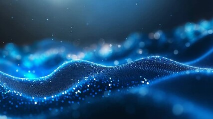 Poster - Abstract blue digital particle wave motion background for technology and science concept