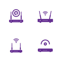 Poster - Purple wi-fi router icons illustrating wireless communication and internet connection signals