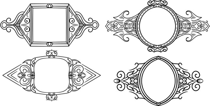 featuring several decorative frames in various shapes, including square, circle and oval.