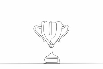 Poster - Single continuous line drawing trophy cup. Champion trophy, sketch cup, sport award. Winner prize, champions celebration winning concept. Dynamic one line draw graphic design vector illustration