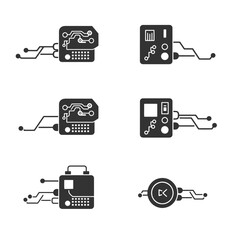 Fototapete - Modern black and white technology circuit board designs with various electronic components