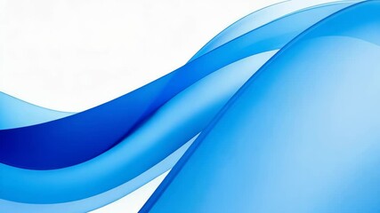 Poster - Flowing blue ribbons of translucent fabric create a soft wave pattern against a white background, ideal for modern design.
